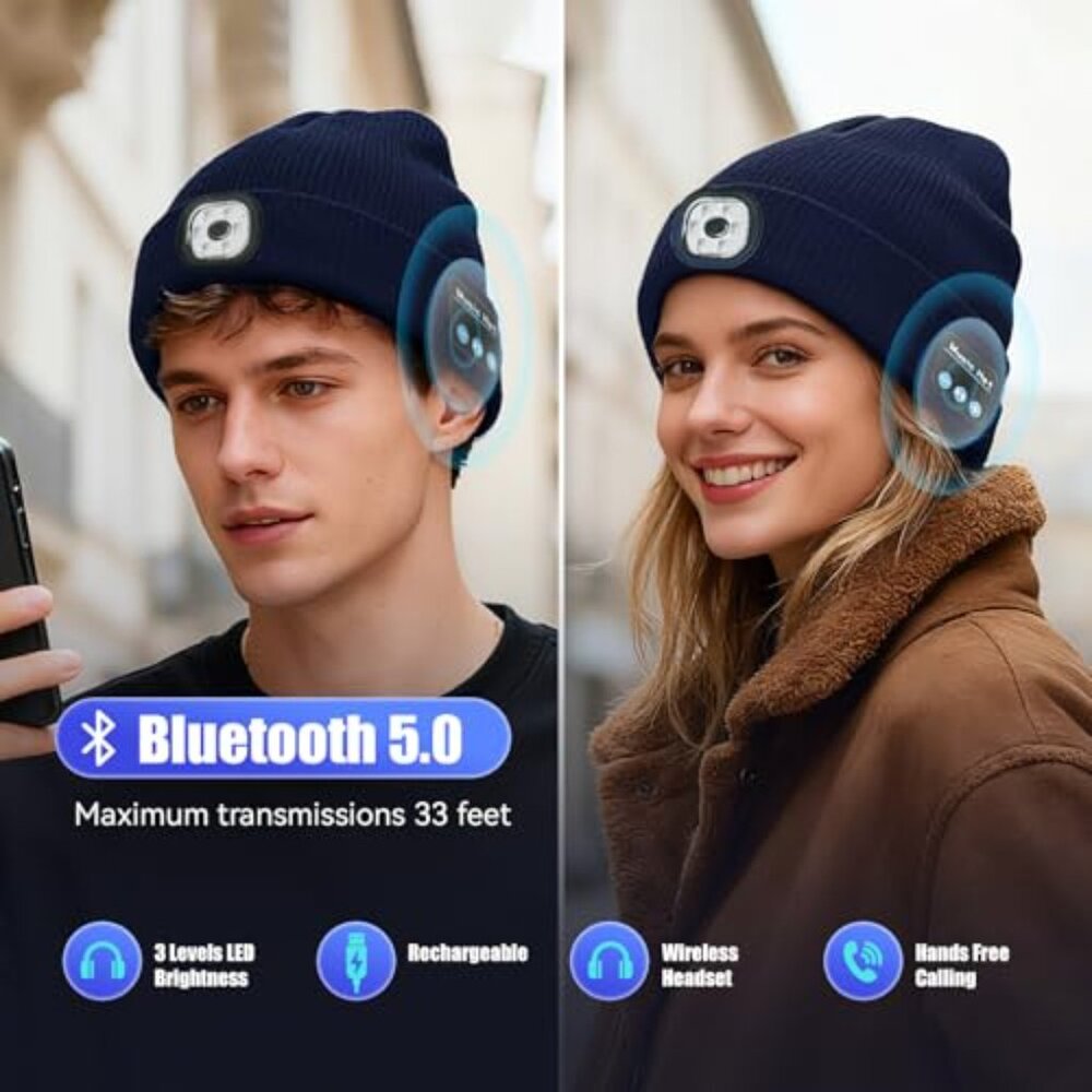 Bluetooth Beanie with LED Light and Speakers Hand… - image 6